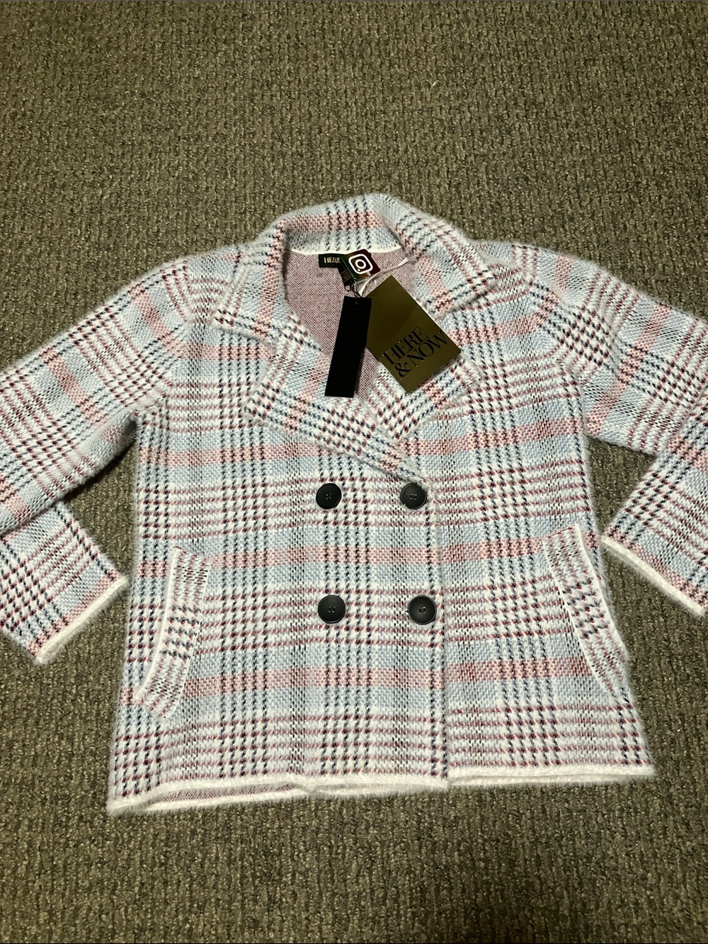 Plaid Double Breasted Sweater Coat